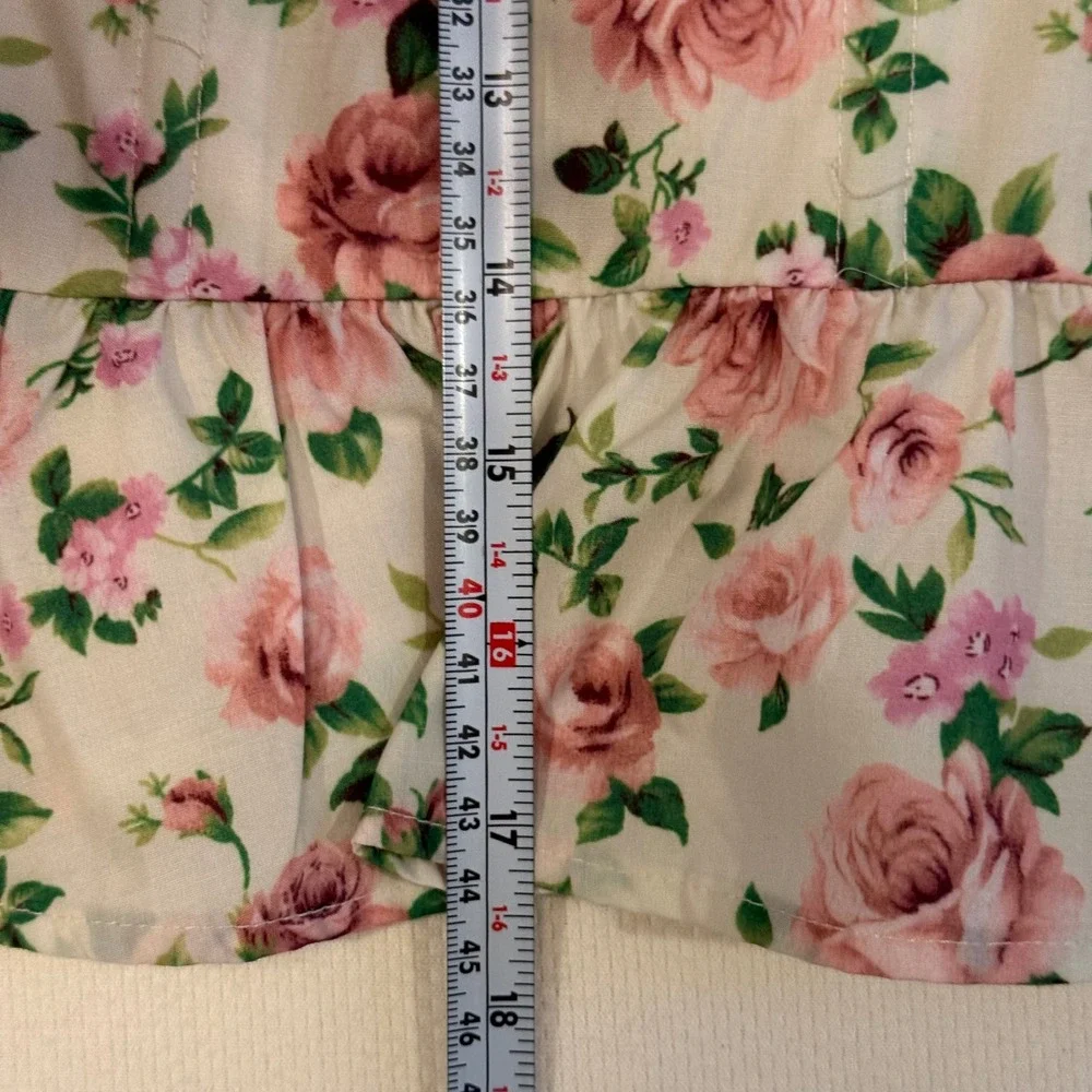 NWOT VICI Floral Lace Up Corset Top Pink Cream Rose Ruffle Peplum Lined Small - Picture 7 of 8